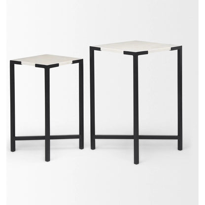 Lucas Accent Table by Mercana in white, matte black. Made from marble, iron in a modern style.