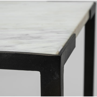 Lucas Accent Table by Mercana in white, matte black. Made from marble, iron in a modern style.