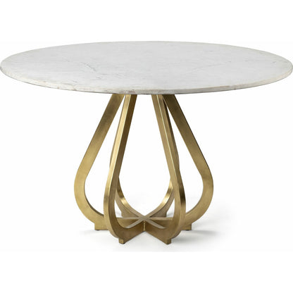 Laurent Dining Table by Mercana in white, brass. Made from marble, metal in a modern style.