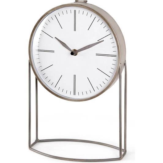 Aurus Table Clock by Mercana in gray. Made from metal in a transitional style.