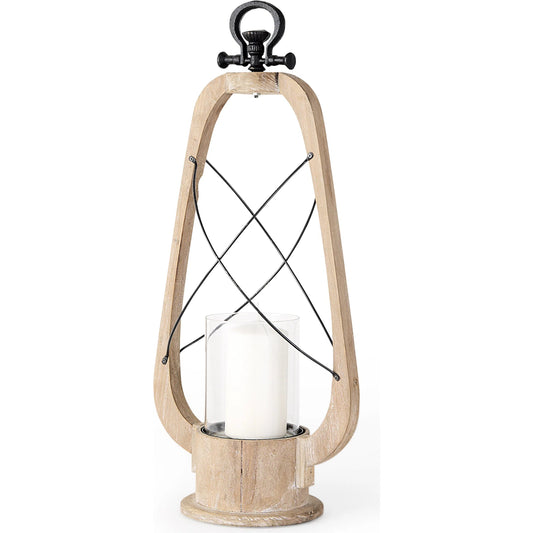 Zain I Wooden Vintage Inspired Candle Holder Lantern by Mercana in natural. Made from unique in a coastal style.