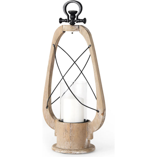 Zain I Wooden Vintage Inspired Candle Holder Lantern by Mercana in natural. Made from unique in a coastal style.