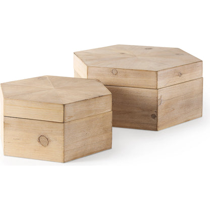 Elyse Wooden Hexagonal Boxes Set of Two by Mercana in natural. Made from unique in a cottage & farmhouse style.