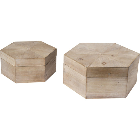 Elyse Wooden Hexagonal Boxes Set of Two by Mercana in natural. Made from unique in a cottage & farmhouse style.