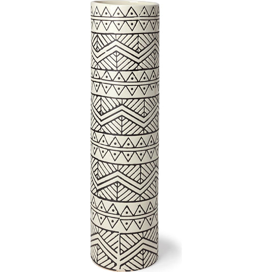 Uhura I Patterned Cylindrical Vase by Mercana in cream. Made from unique in a eclectic & global style.