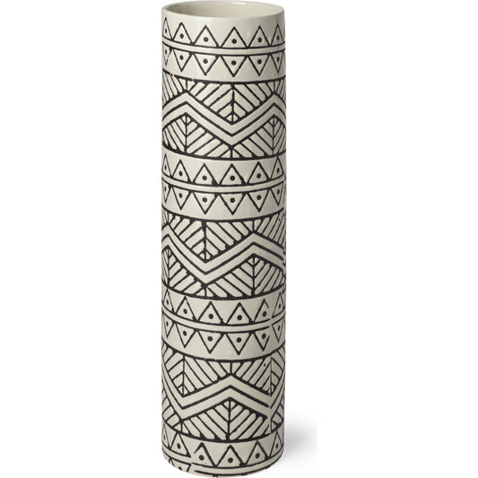 Uhura I Patterned Cylindrical Vase by Mercana in cream. Made from unique in a eclectic & global style.