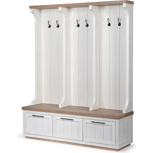 Fairview Hall Tree by Mercana in natural, white. Made from unique in a cottage & farmhouse style.
