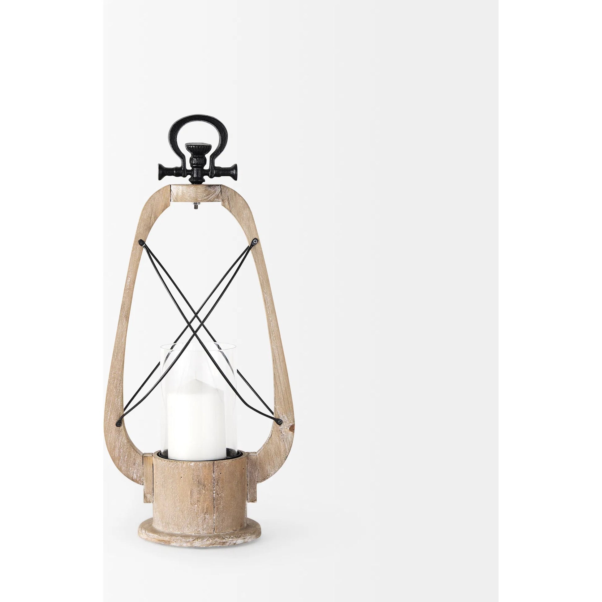 Zain Wooden Vintage Inspired Candle Holder Lantern by Mercana in natural. Made from unique in a coastal style.