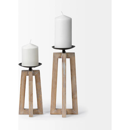 Astra Light Wood Pedestal Base Table Candle Holder by Mercana in natural. Made from unique in a coastal style.