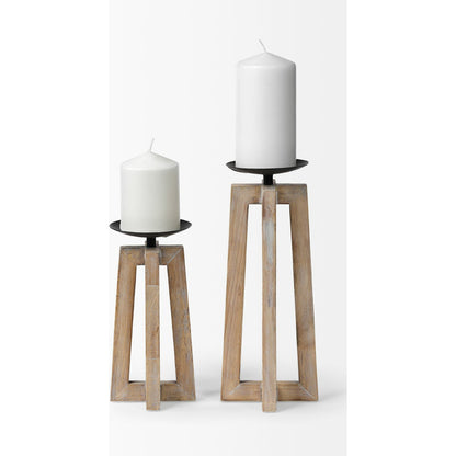 Astra Light Wood Pedestal Base Table Candle Holder by Mercana in natural. Made from unique in a coastal style.