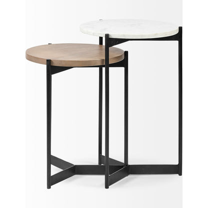 Larkin End/Side Table by Mercana in natural mango wood, white marble. Made from unique in a modern style.