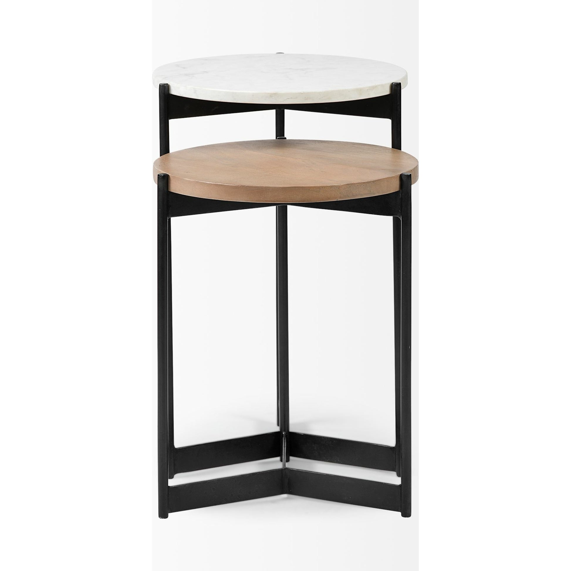 Larkin End/Side Table by Mercana in natural mango wood, white marble. Made from unique in a modern style.