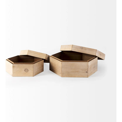 Elyse Wooden Hexagonal Boxes Set of Two by Mercana in natural. Made from unique in a cottage & farmhouse style.