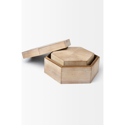Elyse Wooden Hexagonal Boxes Set of Two by Mercana in natural. Made from unique in a cottage & farmhouse style.
