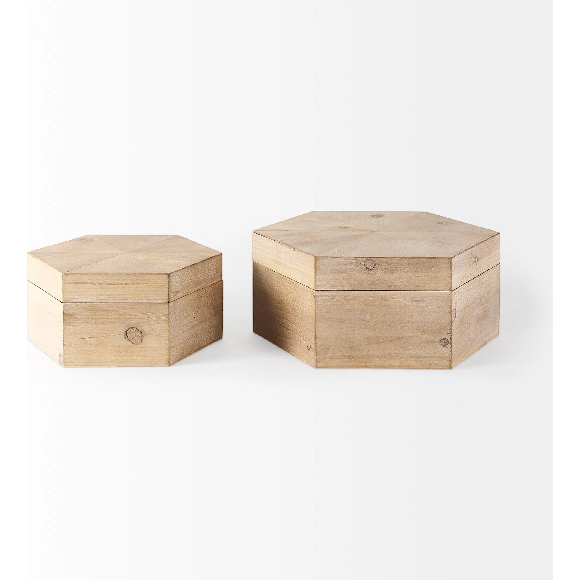 Elyse Wooden Hexagonal Boxes Set of Two by Mercana in natural. Made from unique in a cottage & farmhouse style.