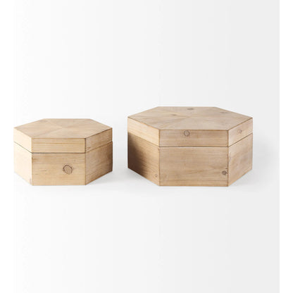 Elyse Wooden Hexagonal Boxes Set of Two by Mercana in natural. Made from unique in a cottage & farmhouse style.