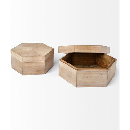 Elyse Wooden Hexagonal Boxes Set of Two by Mercana in natural. Made from unique in a cottage & farmhouse style.