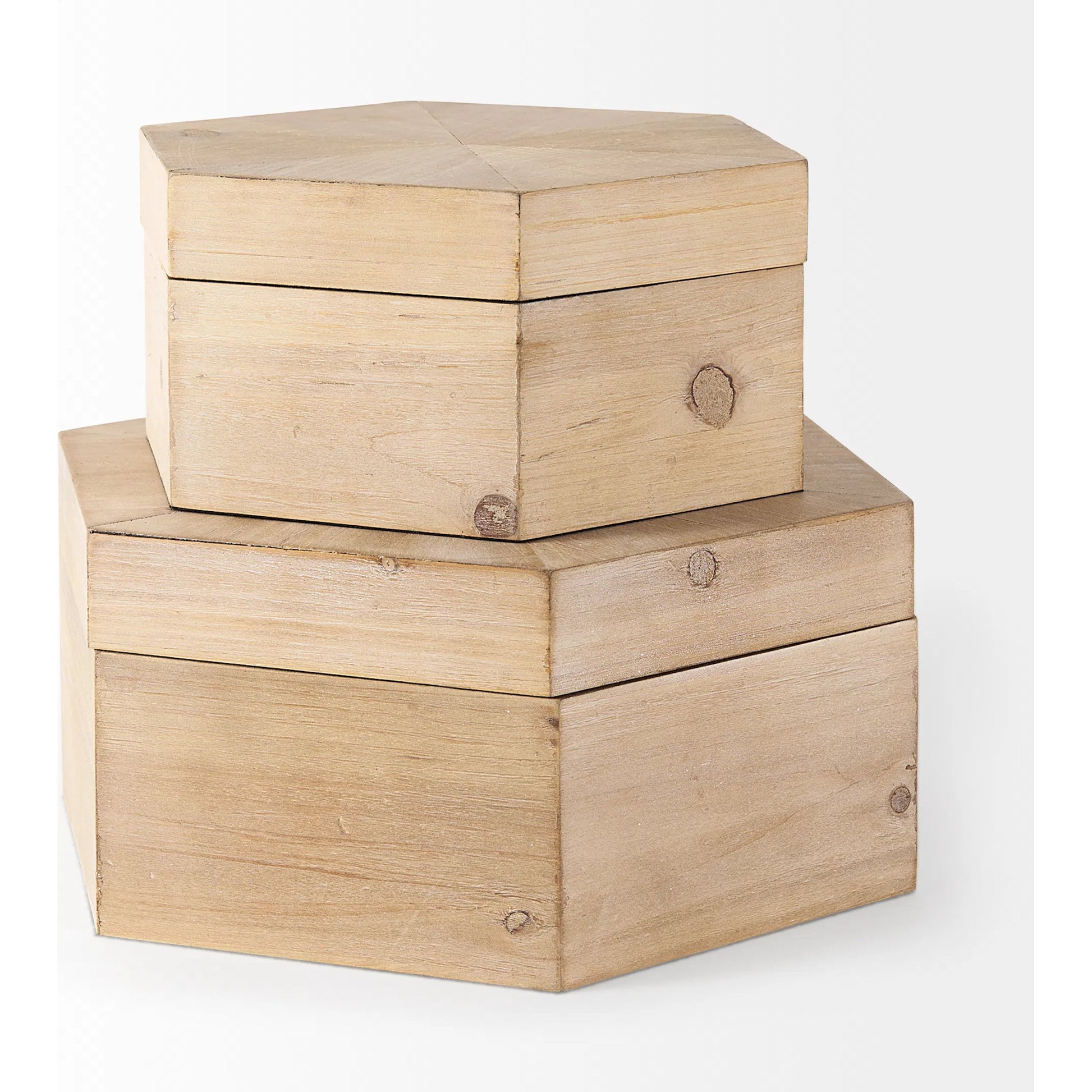 Elyse Wooden Hexagonal Boxes Set of Two by Mercana in natural. Made from unique in a cottage & farmhouse style.