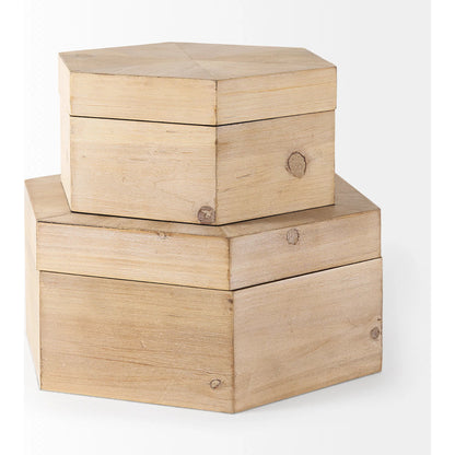 Elyse Wooden Hexagonal Boxes Set of Two by Mercana in natural. Made from unique in a cottage & farmhouse style.