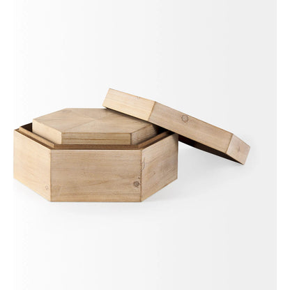 Elyse Wooden Hexagonal Boxes Set of Two by Mercana in natural. Made from unique in a cottage & farmhouse style.