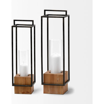 Orionis Wood Black Lantern Candle Holder by Mercana in natural. Made from unique in a modern style.