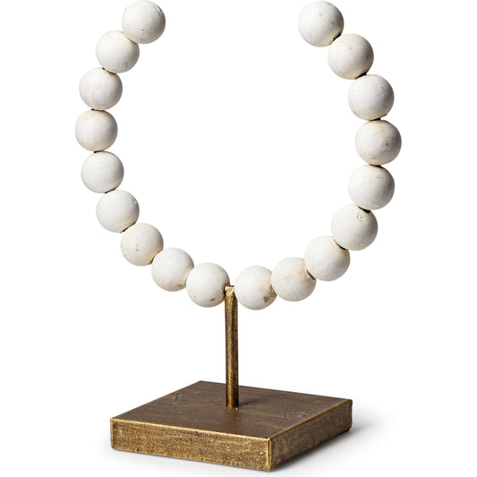 Pontchartrain I Beaded Broken Sphere Decorative Object Gold Base by Mercana in white. Made from unique in a eclectic & global style.