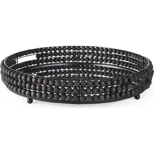 Decatur I Wooden Beaded Bottom Round Tray by Mercana. Made from unique in a coastal style.