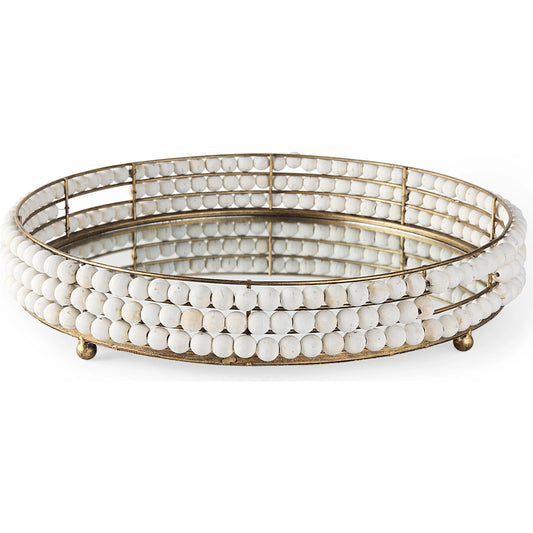 Decatur I Wooden Beaded Bottom Round Tray by Mercana. Made from unique in a coastal style.