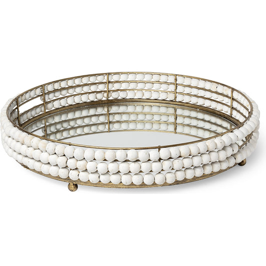 Decatur I Wooden Beaded Bottom Round Tray by Mercana. Made from unique in a coastal style.