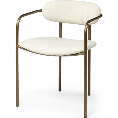 Parker Upholstered Dining Chair (Set of 2) by Mercana in white, gold. Made from fabric, metal in a modern style.