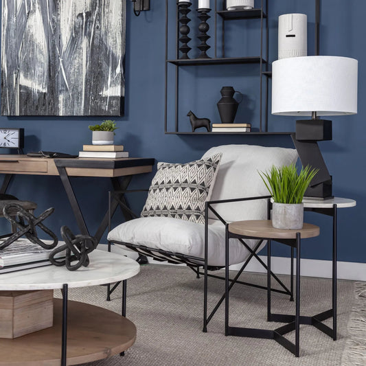 Larkin End/Side Table by Mercana in natural mango wood, white marble. Made from unique in a modern style.