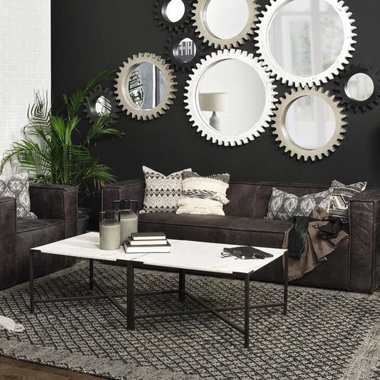 Lucas Coffee Table by Mercana in white, matte black. Made from marble, metal in a modern style.