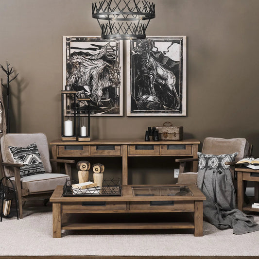 Harrelson Console Table by Mercana in natural. Made from unique in a rustic style.