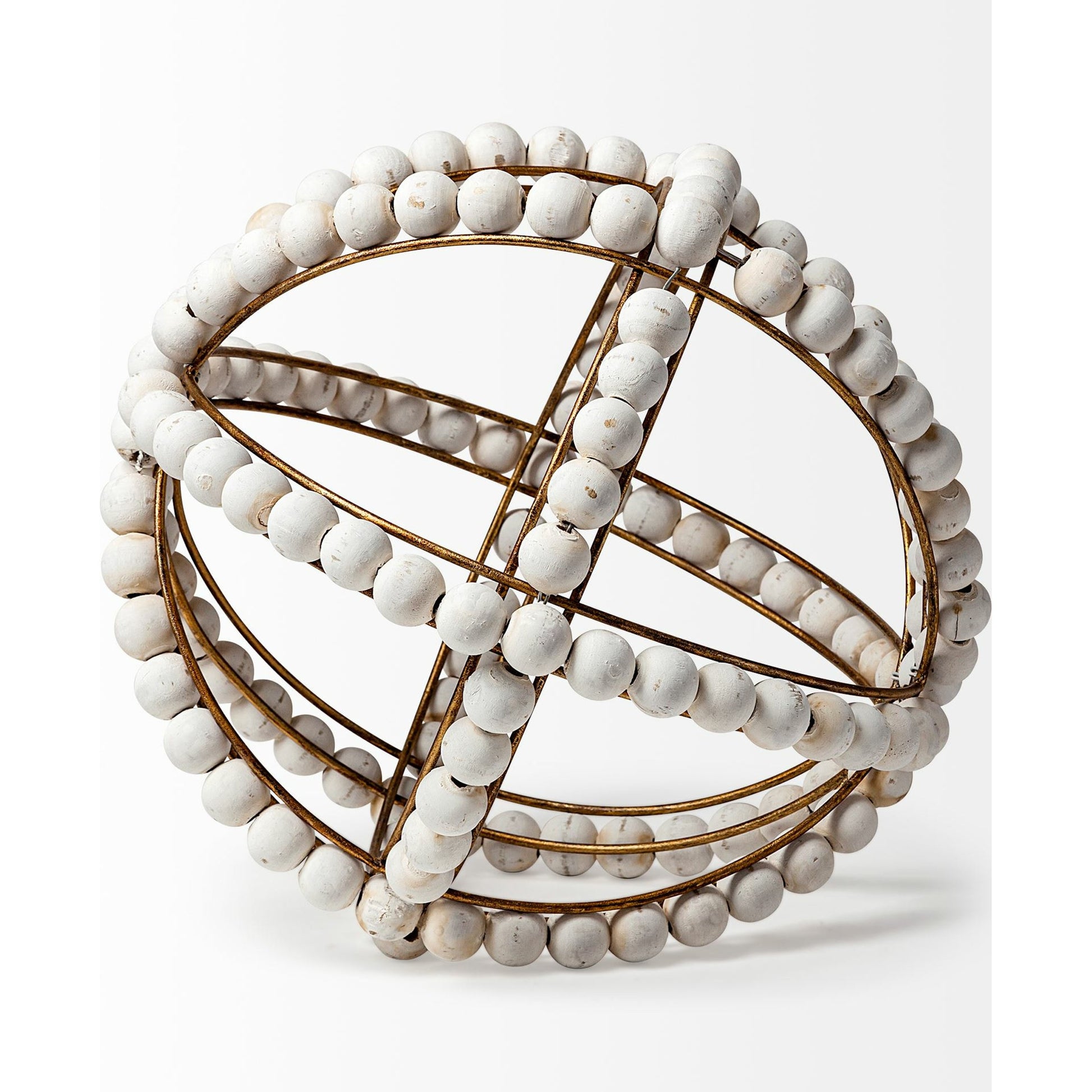 Espanlade I Wooden Beaded Orb by Mercana in white. Made from unique in a coastal style.