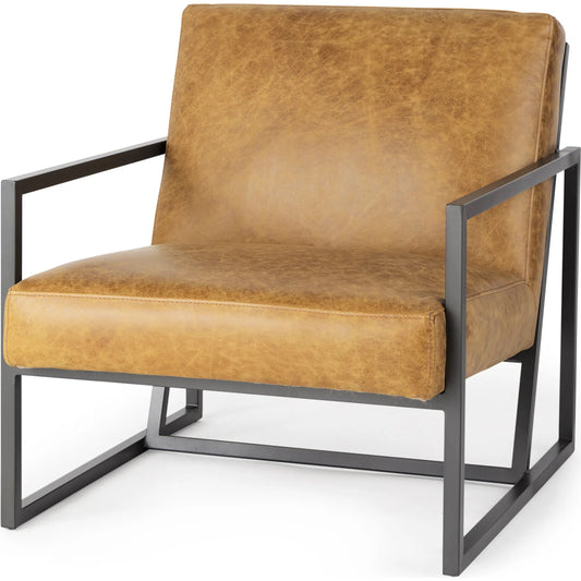 Armelle Leather Accent Chair by Mercana in natural. Made from unique in a modern style.