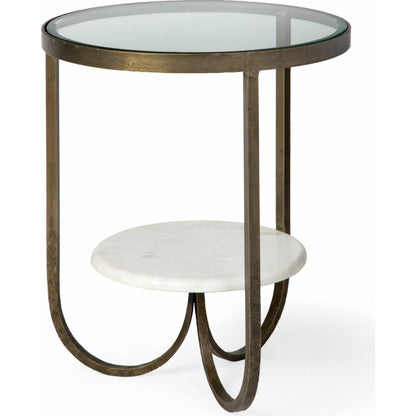 Reinhardt End/Side Table by Mercana in white, gold. Made from unique in a transitional style.