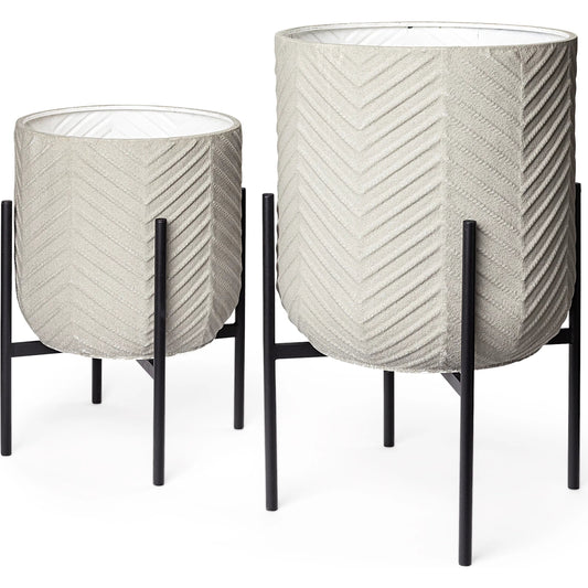 Mabel Eggshell Top Iron Base Plant Stands Set of Two by Mercana in natural. Made from unique in a modern style.