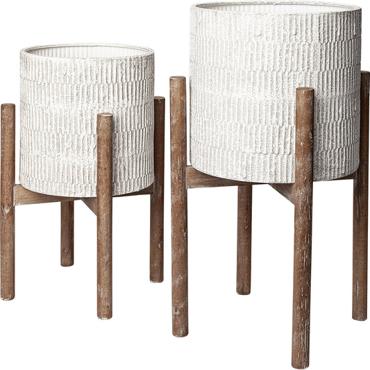 Groot Eggshell Wooden Base Plant Stands Set of Two by Mercana in eggshell. Made from unique in a eclectic & global style.