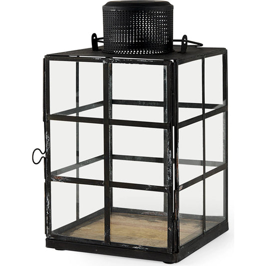 Gamfield Glass Lantern by Mercana in black. Made from metal in a unique style.