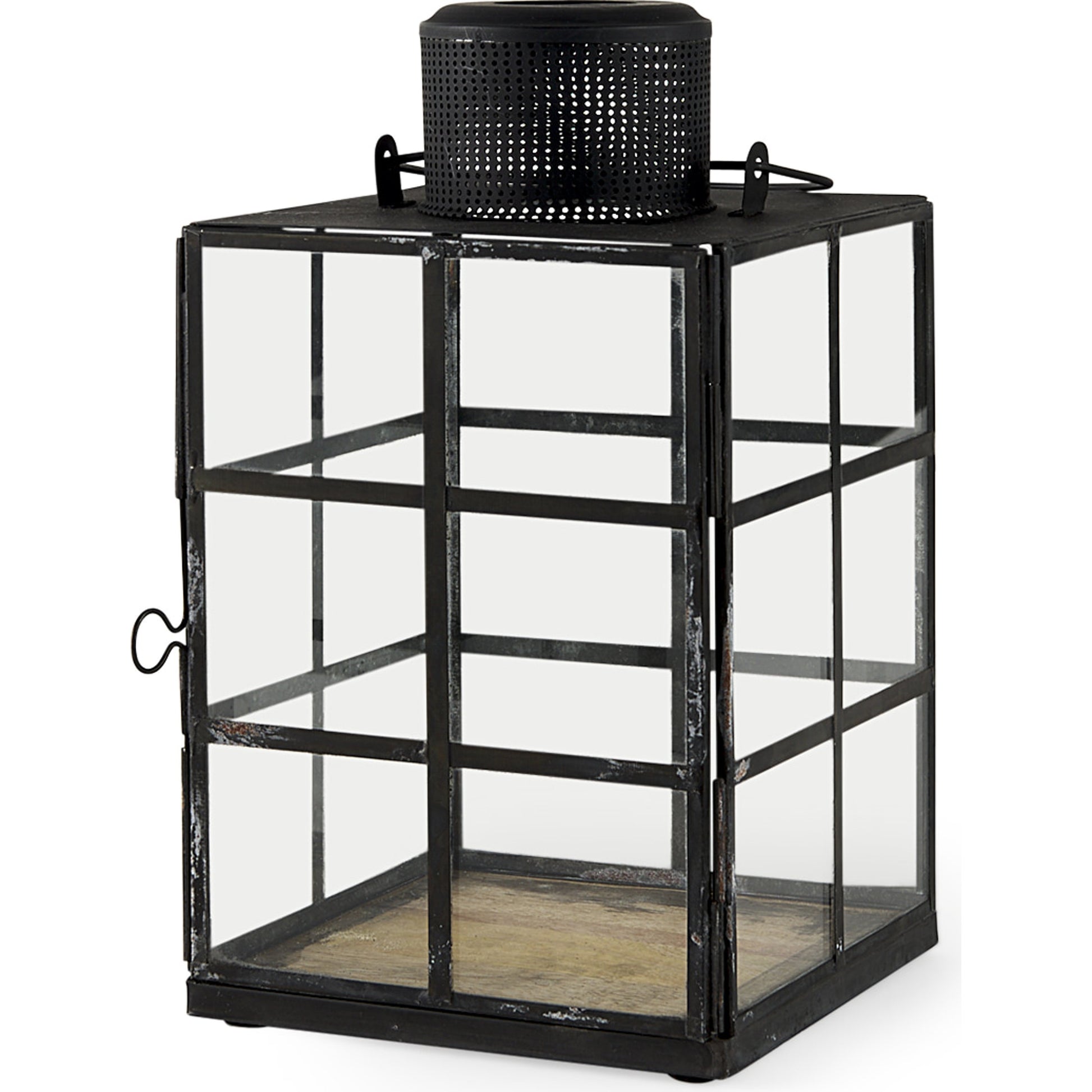 Gamfield Glass Lantern by Mercana in black. Made from metal in a cottage & farmhouse style.