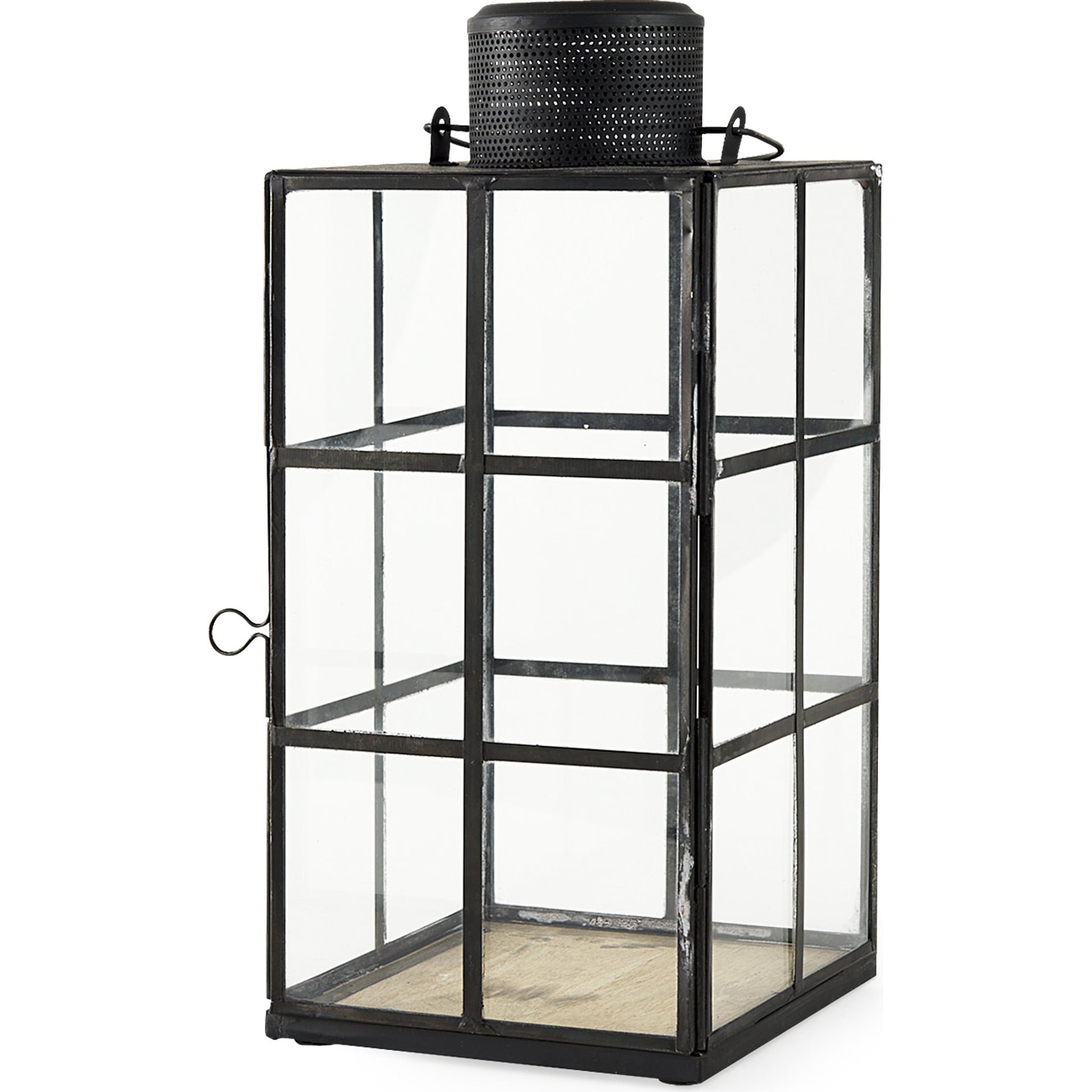 Gamfield Glass Lantern by Mercana in black. Made from metal in a cottage & farmhouse style.
