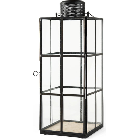 Gamfield Glass Lantern by Mercana in black. Made from metal in a unique style.