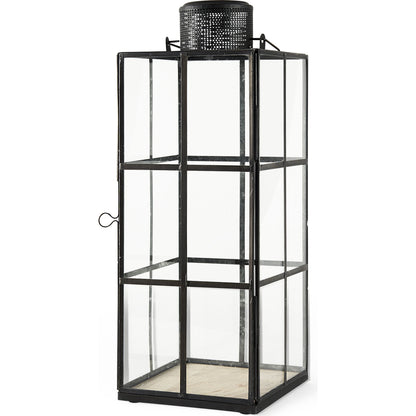 Gamfield Glass Lantern by Mercana in black. Made from metal in a cottage & farmhouse style.