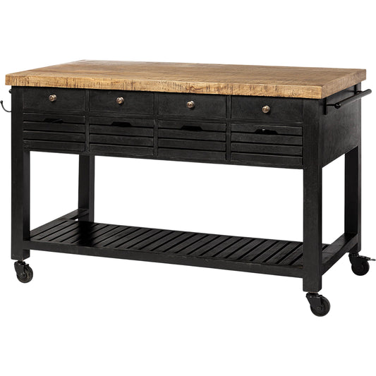 Columbia Large Kitchen Island by Mercana in black. Made from solid wood in a unique style.