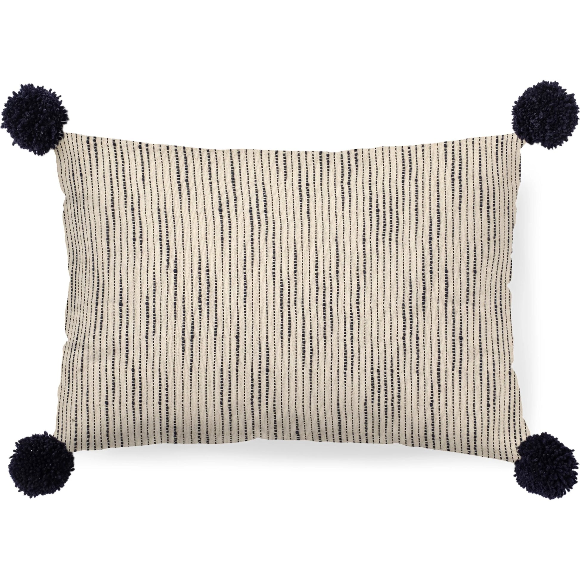 Krystal Lumbar Pom Pom Pillow Cover by Mercana in blue. Made from fabric in a transitional style.