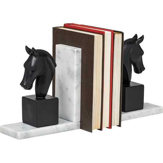 Hidalgo Majestic Horse Bookends Set of Two by Mercana in black. Made from unique in a rustic style.