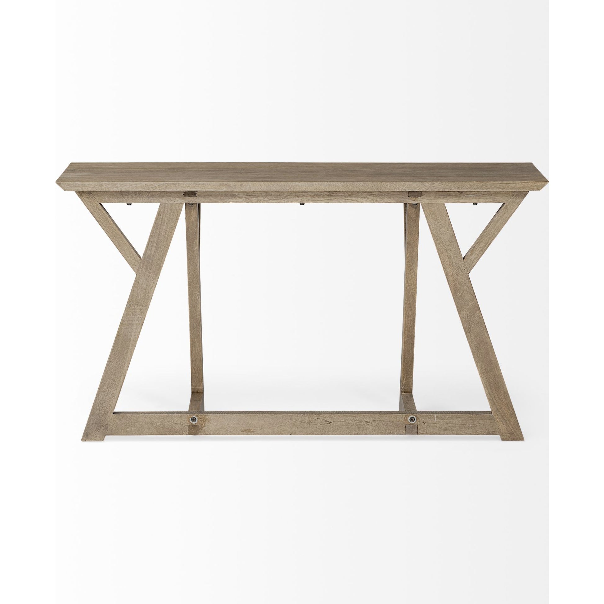 Jennings Console Table by Mercana in brown. Made from solid wood in a modern style.