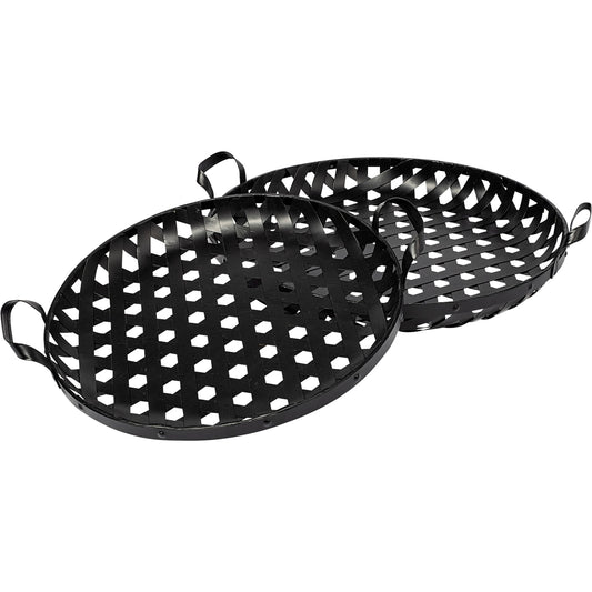 Lito Woven Metal Round Serving Trays Set of Two by Mercana in natural. Made from unique in a modern style.