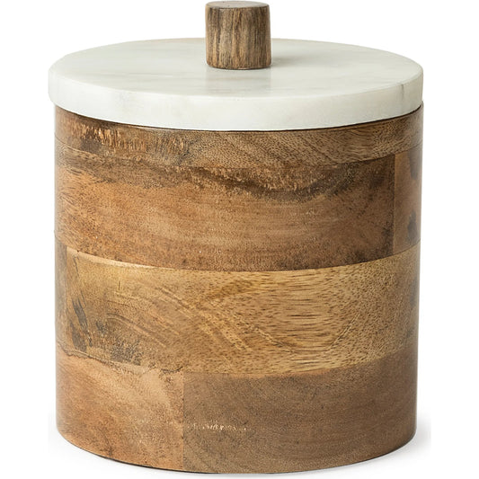 Sandook Round Wooden Storage Jar by Mercana in natural. Made from unique in a cottage & farmhouse style.
