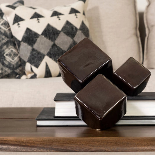 Mayweather Black Geometric Ceramic Cubes Set of Three by Mercana in natural. Made from unique in a modern style.
